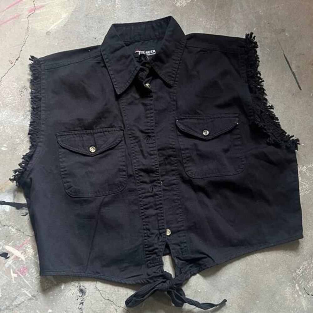 Vintage Cropped Button Sleeveless Button Shirt  biker black, 90s